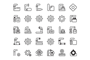 Factory Icons Set Industrial Machinery and Production Line