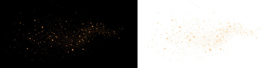 Sparkling golden glitter overlay on black and white backgrounds, creating a magical and festive atmosphere, ideal for design projects and creative expressions