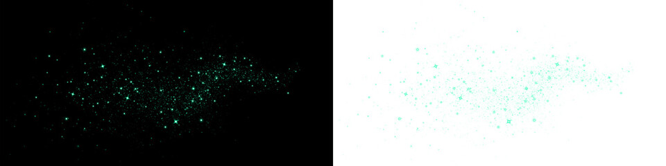 Sparkling teal glitter overlay on black and white backgrounds, creating a magical and enchanting atmosphere for creative design projects and artistic expressions