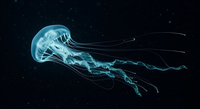 Glowing Jellyfish in Deep Ocean.
