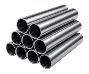 Stack of steel pipes in concrete white against a white background.