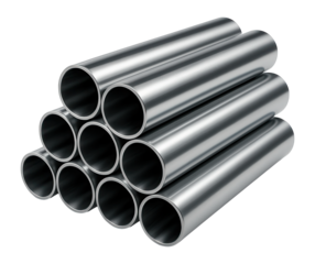 Stack of steel pipes in concrete white against a white background.