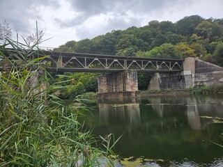 The listed Werra Valley Bridge, a railway bridge in Hann. Münden in southern Lower Saxony, was completed in 1856 as a stone arch bridge on the Hanover Southern Railway. Germany.