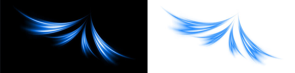 Abstract blue light streaks on contrasting backgrounds, showcasing dynamic movement and fluidity, perfect for creative design projects and digital overlays with copy space