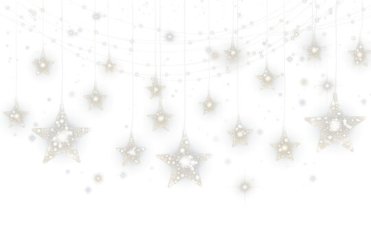 hanging christmas star lights isolated on white or transparent png