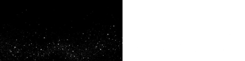 Black and white png overlay featuring a starry night sky with shimmering stars on a dark...