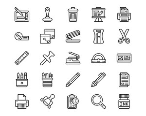Office Stationery Line Vector Icons