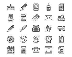 Office Stationery Line Vector Icons