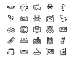 Computer and Hardware Line Vector Icons