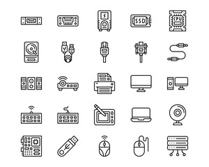 Computer and Hardware Line Vector Icons