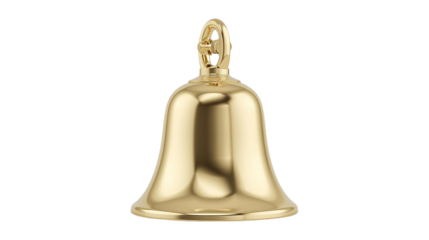 Gold bell glistens with smooth texture on a transparent background for holiday graphics and product displays.
