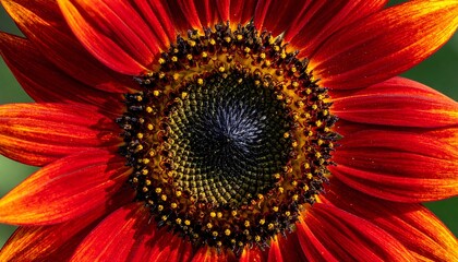 Close-up of a vibrant red sunflower