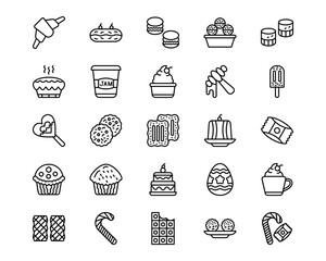 Sweets and Candies Line Vector Icons