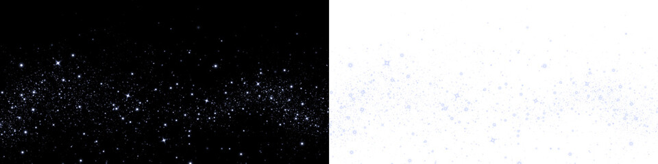Sparkling starry overlay on contrasting black and white backgrounds, creating a magical atmosphere for creative projects and enhancing visual storytelling with enchanting details