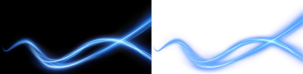 Blue light wave overlay on contrasting black and white backgrounds, creating a dynamic visual effect for creative design projects and digital artwork applications