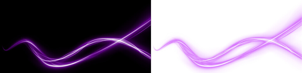 Abstract purple light wave overlay on black and white backgrounds, creating a dynamic visual effect for design projects and enhancing creative compositions with vibrant energy