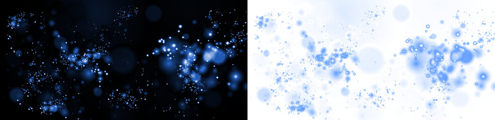 Blue bokeh overlay with soft glowing circles on dark and light backgrounds, creating a dreamy atmosphere for design projects and artistic compositions