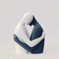 Abstract Hugging persons. Two minimalist figures embrace in a comforting, intimate pose, symbolizing unity, empathy, and mutual support.