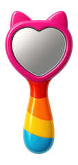 Plastic toy mirror brush on white background.
