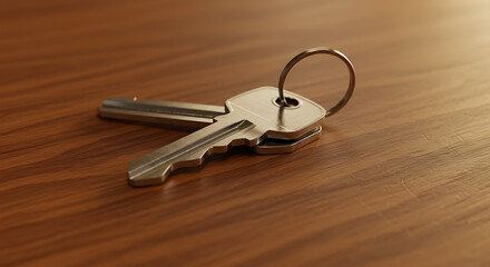 A set of house keys placed casually on a wooden table
