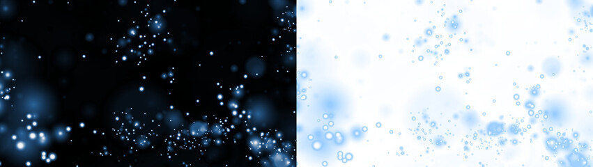 Obraz premium Abstract blue bokeh overlay with soft glowing circles on dark and light backgrounds, creating a dreamy atmosphere for design projects and visual storytelling