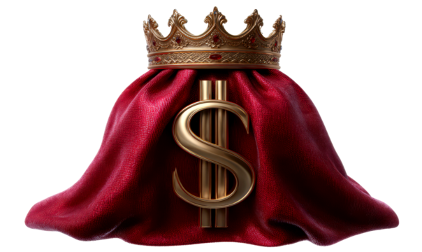 Royal Dollar Symbol with Cape and Crown for Financial Themes Isolate on Transparent Background, cutout, png - Powered by Adobe