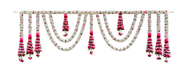 Indian hindu flower garland,Indian Traditional flower decoration, Indian festival garland isolated © Supachai
