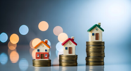 Miniature colorful house on stack coins using as property real estate and financial concept