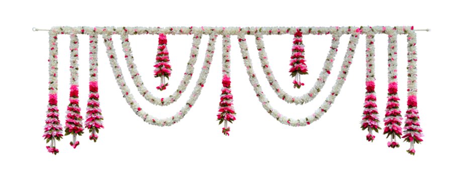 Indian hindu flower garland,Indian Traditional flower decoration, Indian festival garland isolated