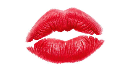 Red lips print with glossy texture on transparent background