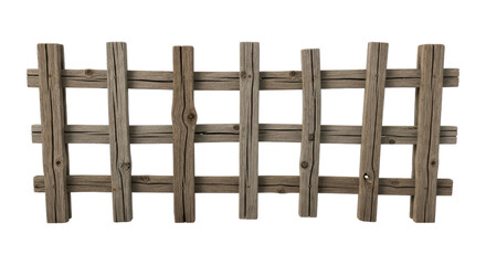 Rustic wooden fence panel with natural texture on transparent background