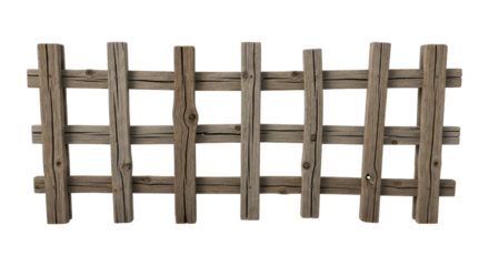 Rustic wooden fence panel with natural texture on transparent background