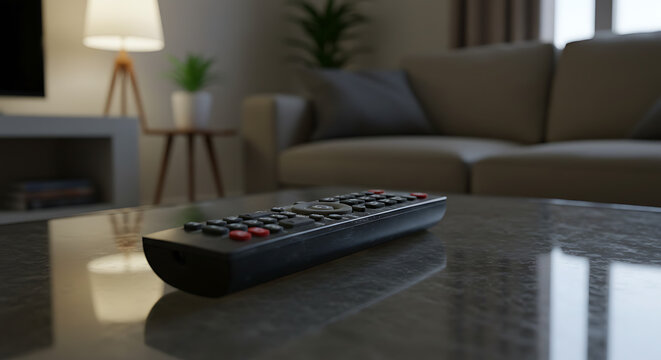 A remote control with worn-out buttons on a living room table