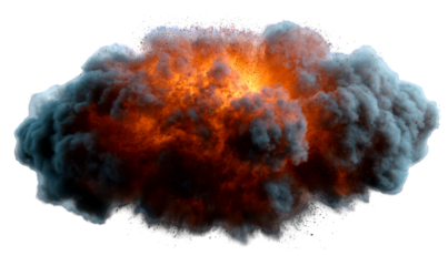 Explosion with Debris Spreading Outward in Twilight Isolate on Transparent Background, cutout, png