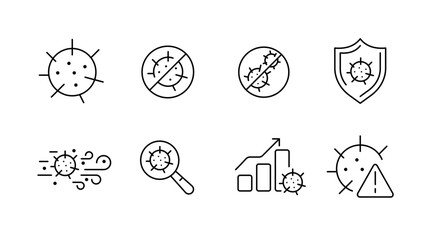 Virus and health line icons set – outline, linear, pandemic and safety symbols