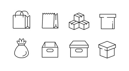 Packaging and delivery line icons set – outline, shipping, carton design symbols