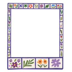 Floral photo frame border with different and colorful flowers leaves cute illustration