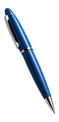 Blue ballpoint pen isolated on a plain background.