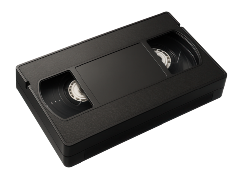 Black VHS video cassette tape.
