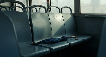 Fototapeta premium A public bus seat with a forgotten umbrella lying on it
