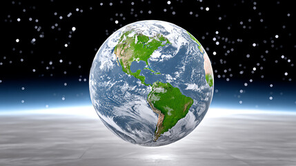 Fototapeta premium A stunning view of Earth from space, showcasing the lush continents and swirling oceans against a backdrop of stars.