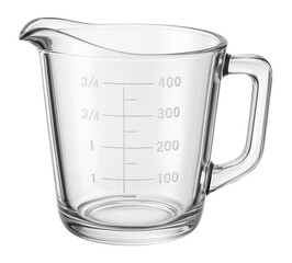Empty glass measuring cup with handle.