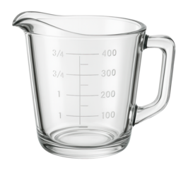 Empty glass measuring cup with handle.