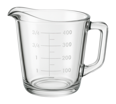 Empty glass measuring cup with handle.