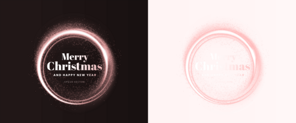 Festive circular design featuring sparkling elements and elegant typography, conveying a joyful Christmas and New Year message with vibrant colors and a modern aesthetic