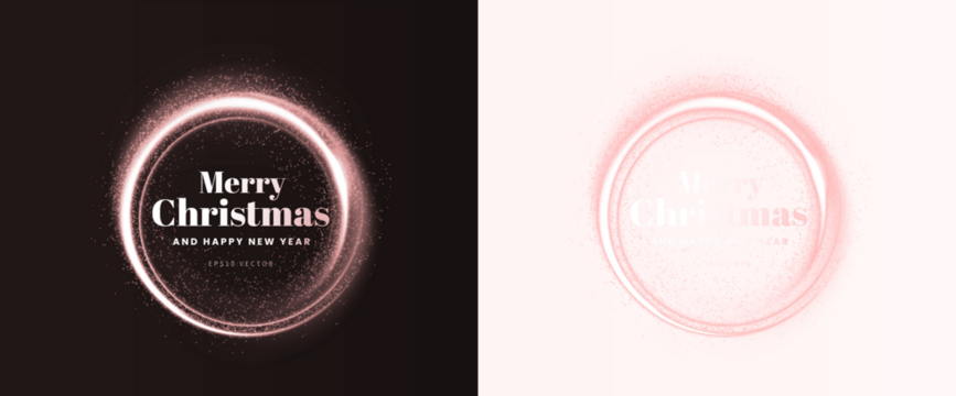 Festive circular design featuring sparkling elements and elegant typography, conveying a joyful Christmas and New Year message with vibrant colors and a modern aesthetic