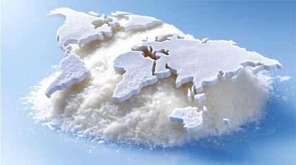 conceptual illustration of a stylized world map where a sprinkling of brilliant white salt covers all continents, symbolizing its universal presence in cultures and cuisines around the world. 