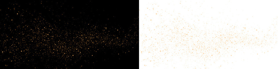 Golden glitter particles overlay on black and white backgrounds, creating a stunning visual effect for design projects, enhancing creativity and artistic expression with vibrant textures