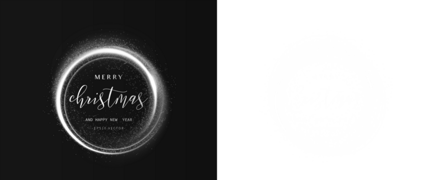 Merry Christmas and Happy New Year festive greeting card design featuring elegant typography and sparkling elements on a black background with copy space for personalization