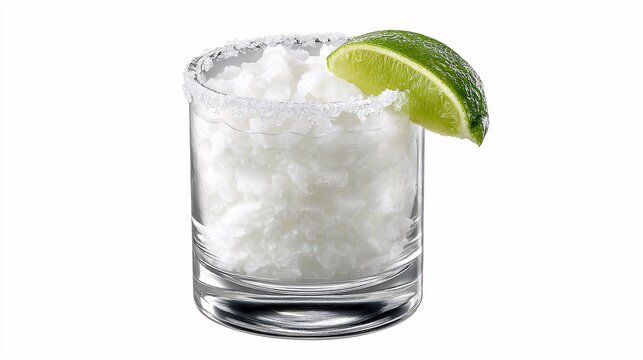 illustration of a salt rim on a cocktail glass, with a single lime wedge perched on the edge, suggesting its use in refreshing beverages and different aspects of global cultures and cuisine. 